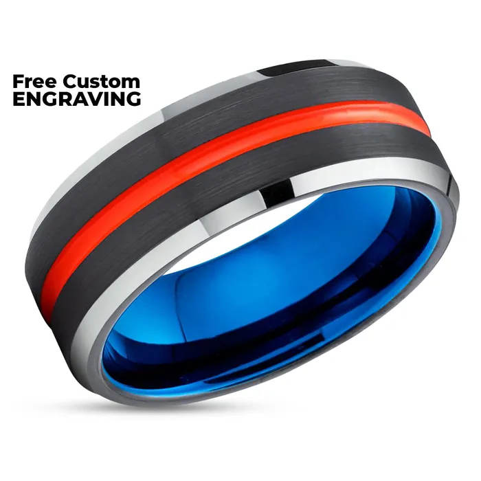 Orange Tungsten Wedding Band Orange Tungsten Ring Blue Tungsten Ring Black Ring Clean Casting Jewelry Rings
