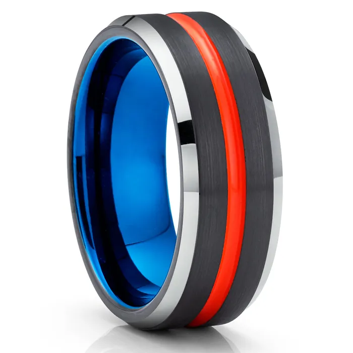 Orange Tungsten Wedding Band Orange Tungsten Ring Blue Tungsten Ring Black Ring Clean Casting Jewelry Rings