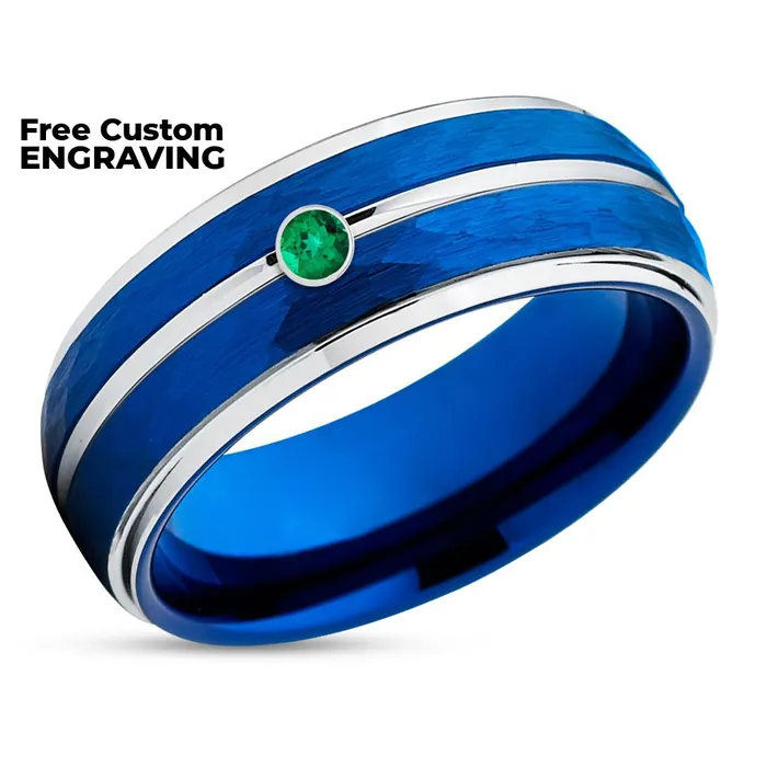 Rings Clean Casting Jewelry Emerald Tungsten Ring Blue Tungsten Ring Tungsten Wedding Band 8mm