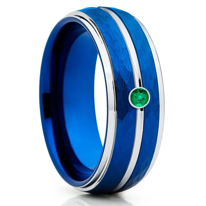 Rings Clean Casting Jewelry Emerald Tungsten Ring Blue Tungsten Ring Tungsten Wedding Band 8mm