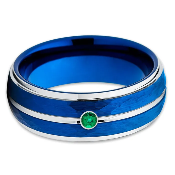 Rings Clean Casting Jewelry Emerald Tungsten Ring Blue Tungsten Ring Tungsten Wedding Band 8mm