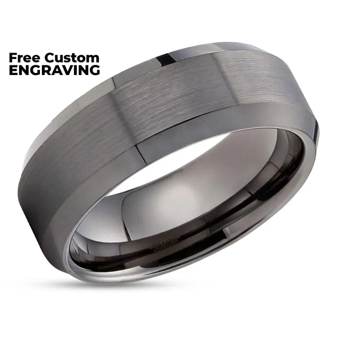 Rings Clean Casting Jewelry Gunmetal Wedding Ring Tungsten Wedding Ring Gunmetal Wedding Band Beveled