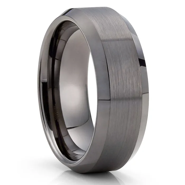 Rings Clean Casting Jewelry Gunmetal Wedding Ring Tungsten Wedding Ring Gunmetal Wedding Band Beveled