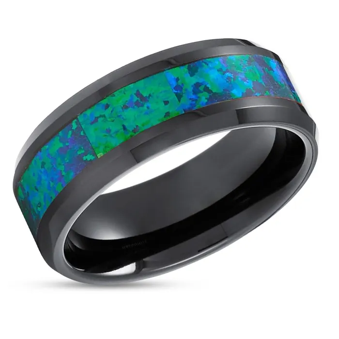 Rings Clean Casting Jewelry Opal Tungsten Wedding Rings Green Opal Ring Black Tungsten Ring 8mm Ring Rings Clean Casting Jewelry Opal Tungsten Wedding Rings Green Opal Ring Black Tungsten Ring 8mm Ring
