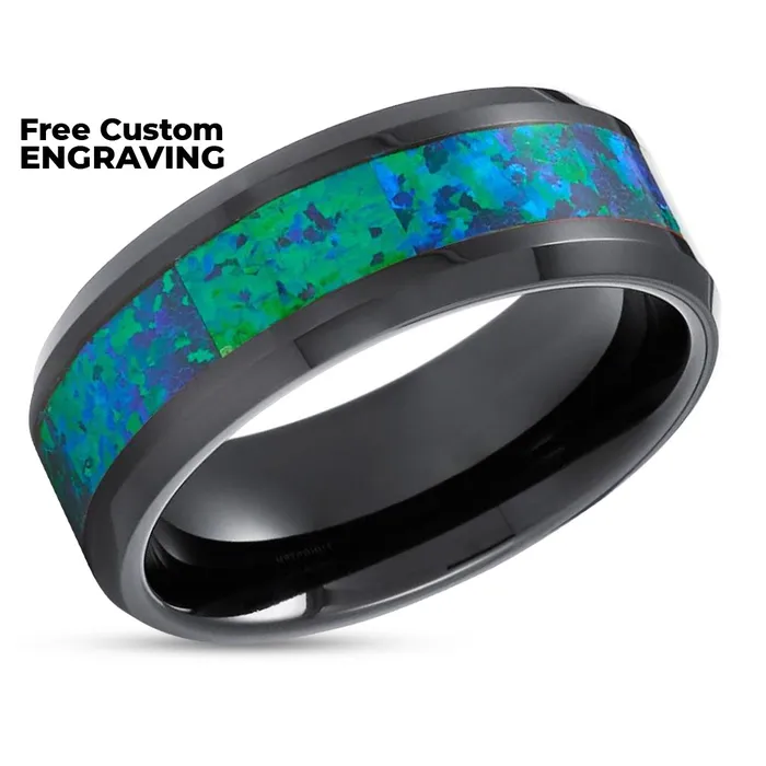 Rings Clean Casting Jewelry Opal Tungsten Wedding Rings Green Opal Ring Black Tungsten Ring 8mm Ring