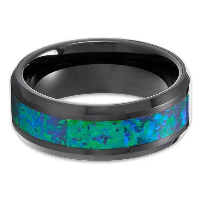 Rings Clean Casting Jewelry Opal Tungsten Wedding Rings Green Opal Ring Black Tungsten Ring 8mm Ring