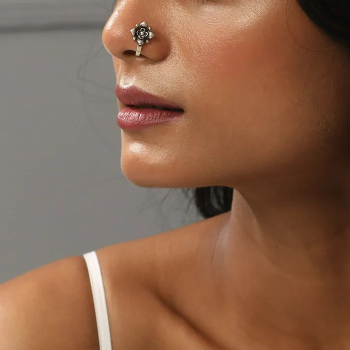 Rings Morgra Floral Tribal Silver Nosepin SILVER
