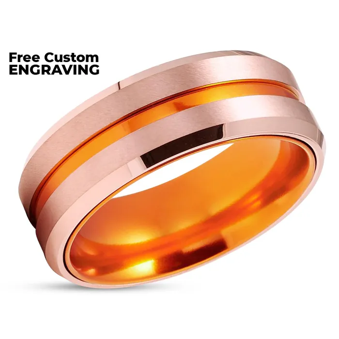 Rings Orange Wedding Band Tungsten Wedding Ring Rose Gold Ring Tungsten Ring Clean Casting Jewelry