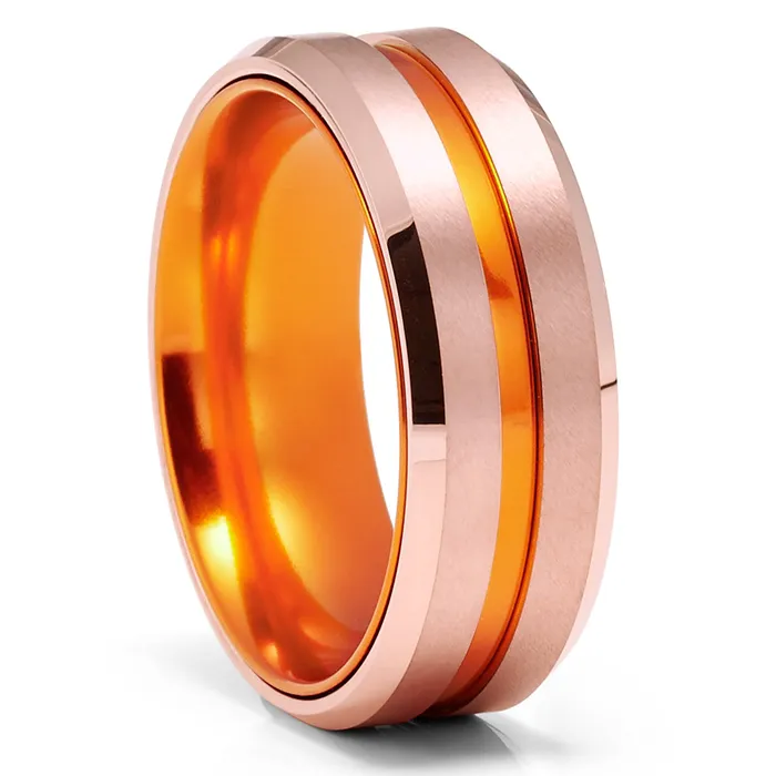 Rings Orange Wedding Band Tungsten Wedding Ring Rose Gold Ring Tungsten Ring Clean Casting Jewelry