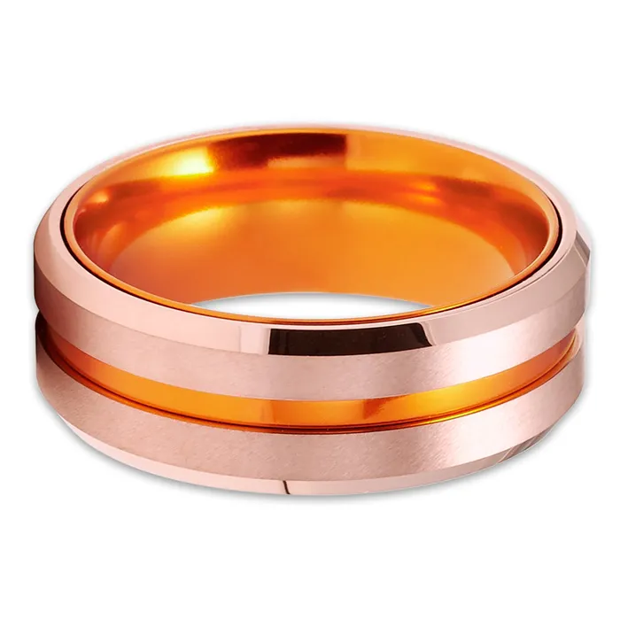 Rings Orange Wedding Band Tungsten Wedding Ring Rose Gold Ring Tungsten Ring Clean Casting Jewelry