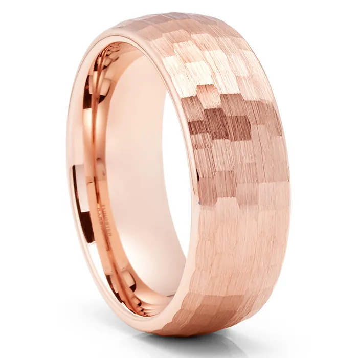 Rings Rose Gold Tungsten Wedding Ring Hammered Tungsten Ring Rose Gold Band Dome Ring Clean Casting Jewelry
