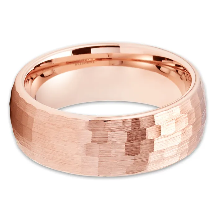 Rings Rose Gold Tungsten Wedding Ring Hammered Tungsten Ring Rose Gold Band Dome Ring Clean Casting Jewelry