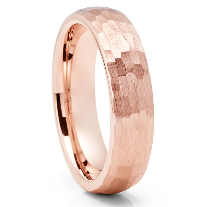 Rings Rose Gold Tungsten Wedding Ring Hammered Tungsten Ring Rose Gold Band Dome Ring Clean Casting Jewelry