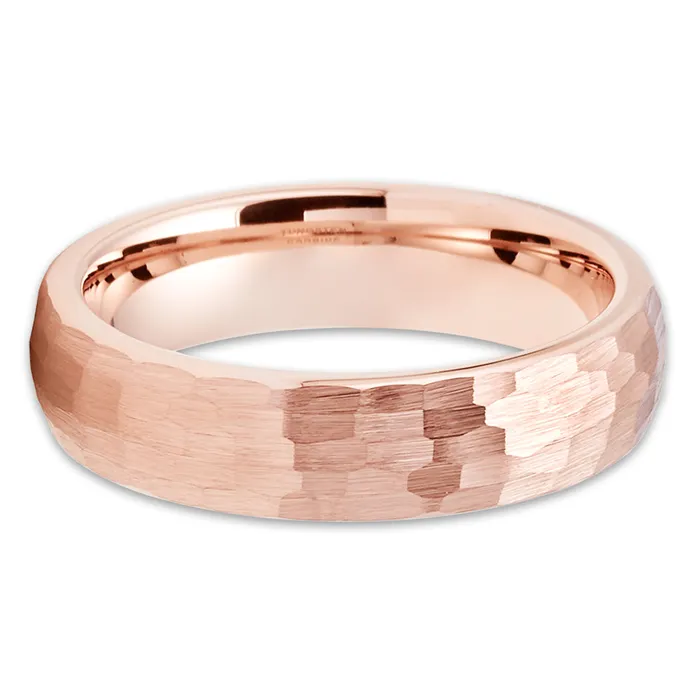 Rings Rose Gold Tungsten Wedding Ring Hammered Tungsten Ring Rose Gold Band Dome Ring Clean Casting Jewelry