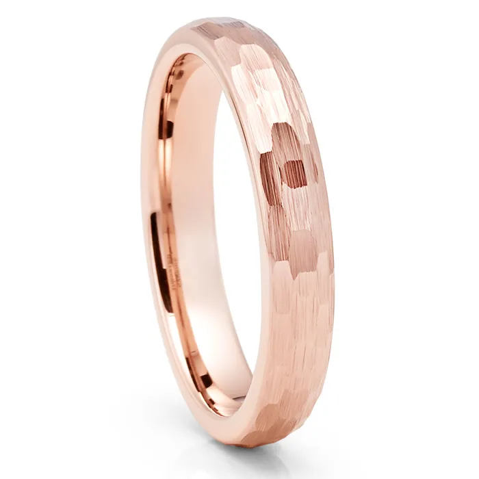 Rings Rose Gold Tungsten Wedding Ring Hammered Tungsten Ring Rose Gold Band Dome Ring Clean Casting Jewelry