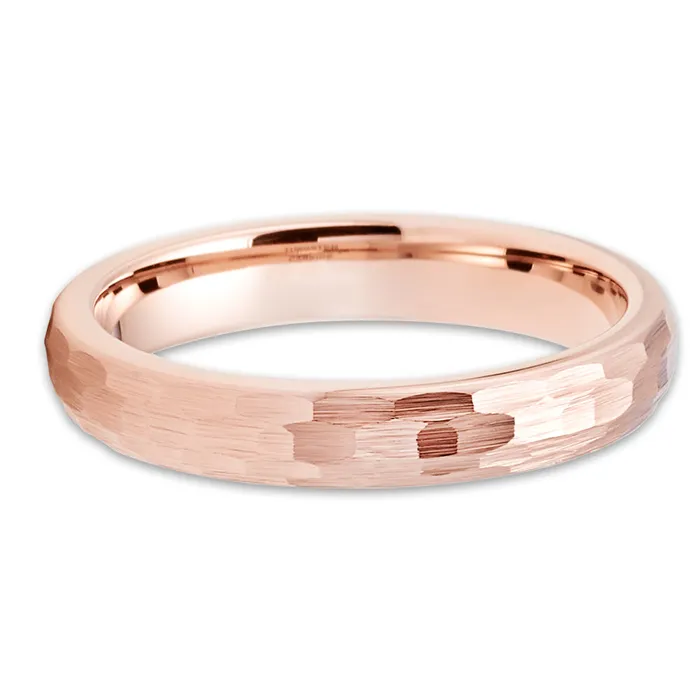 Rings Rose Gold Tungsten Wedding Ring Hammered Tungsten Ring Rose Gold Band Dome Ring Clean Casting Jewelry