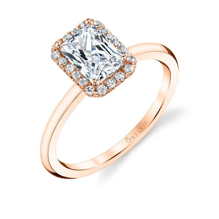 Rings Shop IDC estore Sylvie Elsie Emerald Cut Solitaire Halo Engagement Ring Setting