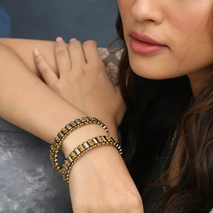 Rings SILVER Geometric Oxidized Silver Bangles