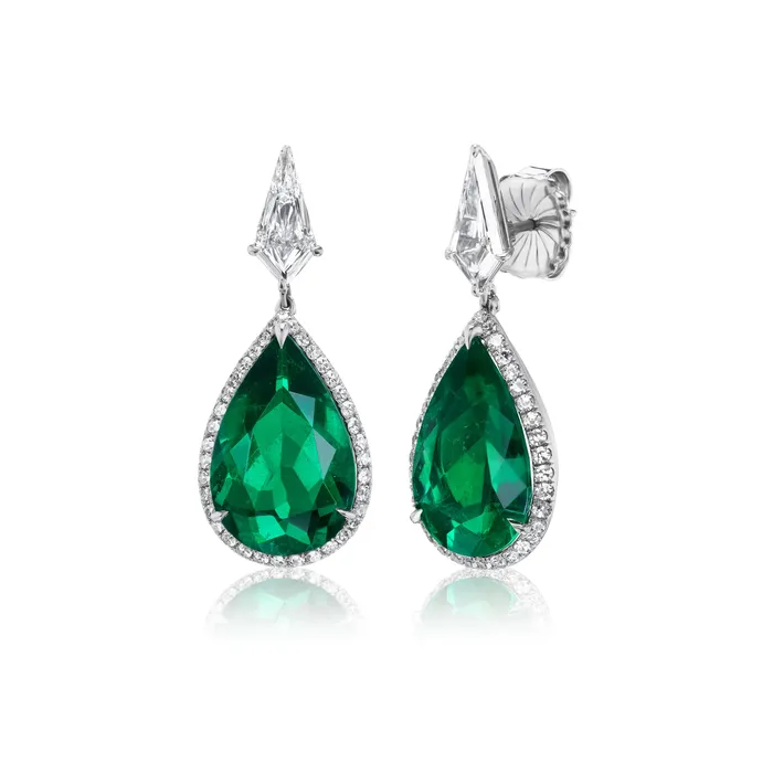 SG Fine Earrings Green Colombian Emerald and Diamond Pave Drop Earrings