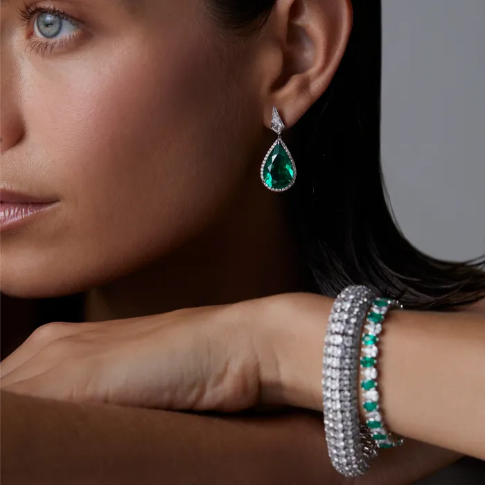 SG Fine Earrings Green Colombian Emerald and Diamond Pave Drop Earrings