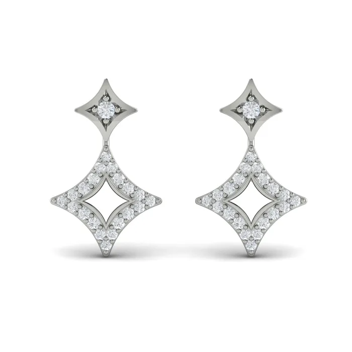 Shop IDC estore Earrings Vlora Estrella 14K Diamond Double Vlora Star Open Motif Drop Stud Earrings 026CTW