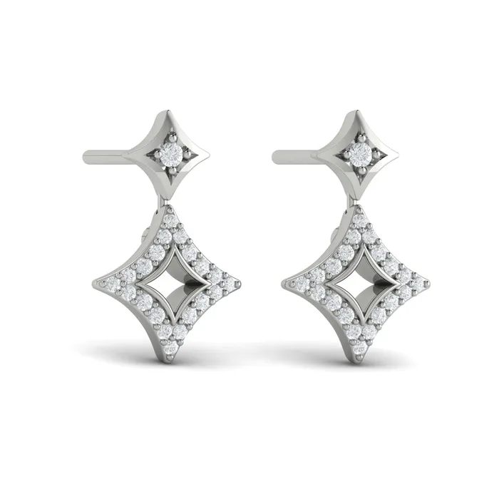 Shop IDC estore Earrings Vlora Estrella 14K Diamond Double Vlora Star Open Motif Drop Stud Earrings 026CTW