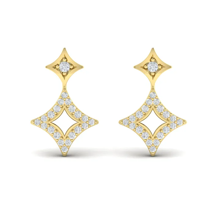 Shop IDC estore Earrings Vlora Estrella 14K Diamond Double Vlora Star Open Motif Drop Stud Earrings 026CTW