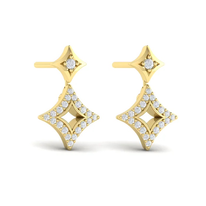 Shop IDC estore Earrings Vlora Estrella 14K Diamond Double Vlora Star Open Motif Drop Stud Earrings 026CTW