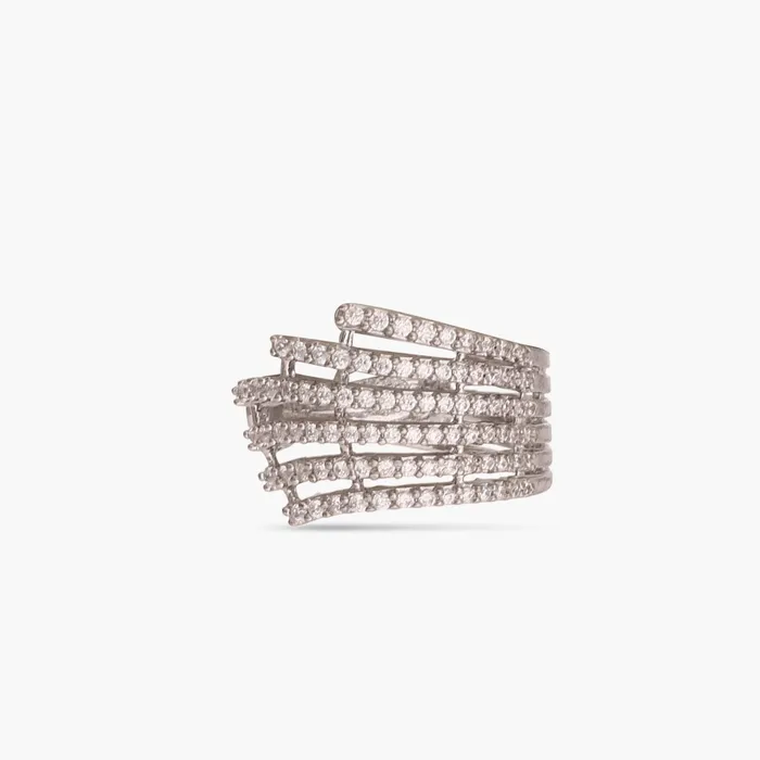 SILVER Flare CZ Delicate Statement Silver Finger Ring Rings